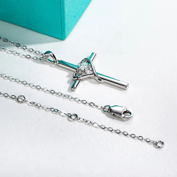 3mm D Color Moissanite Cross Heart Necklace.