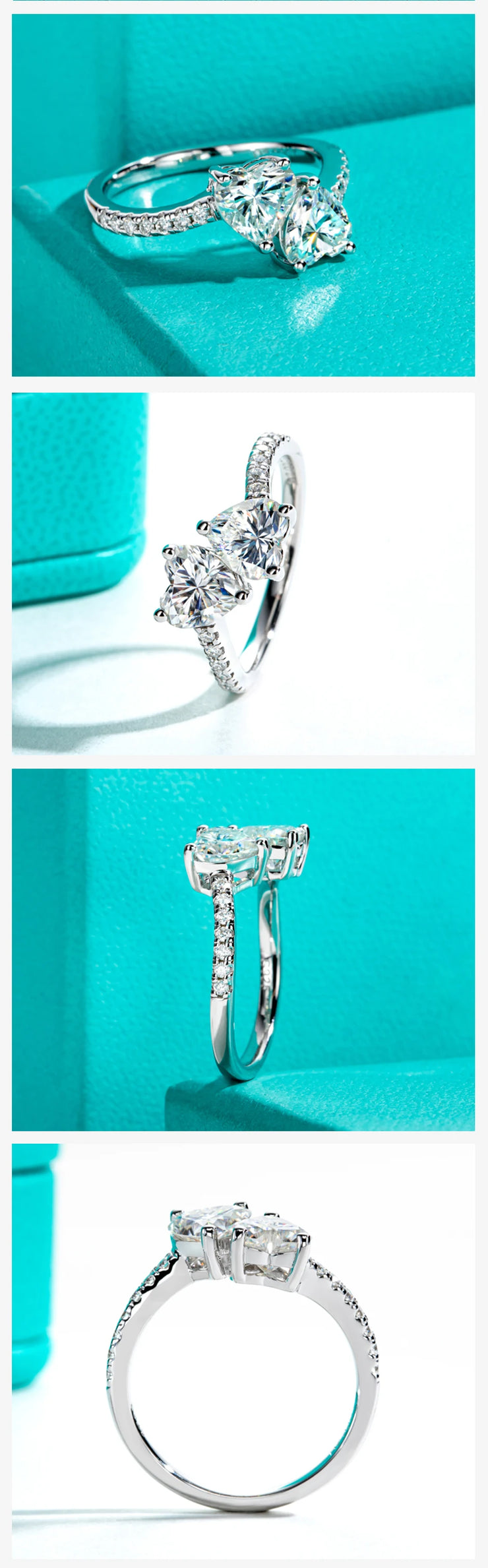 2CT Heart Moissanite Twins Engagement Ring.