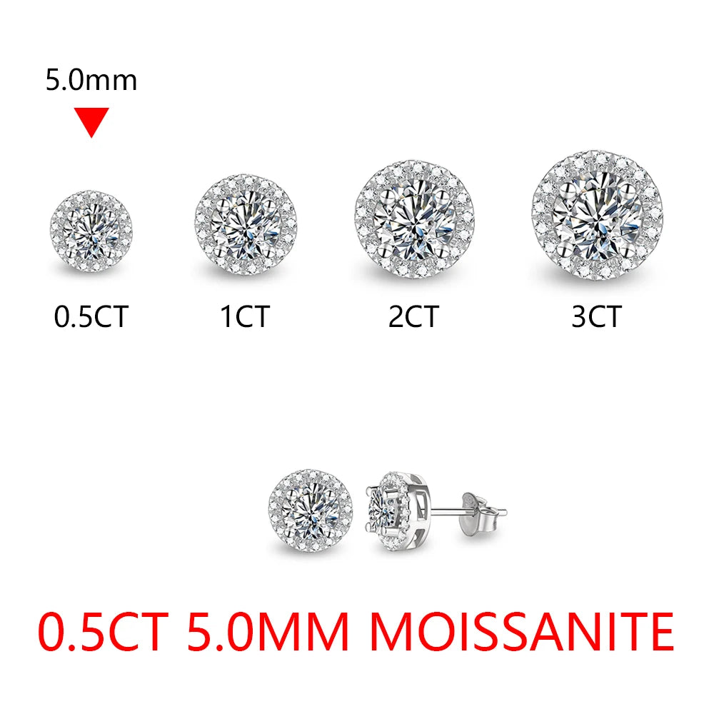 3.0CT VVS1 D Color Round Cut Moissanite Stud Earrings.