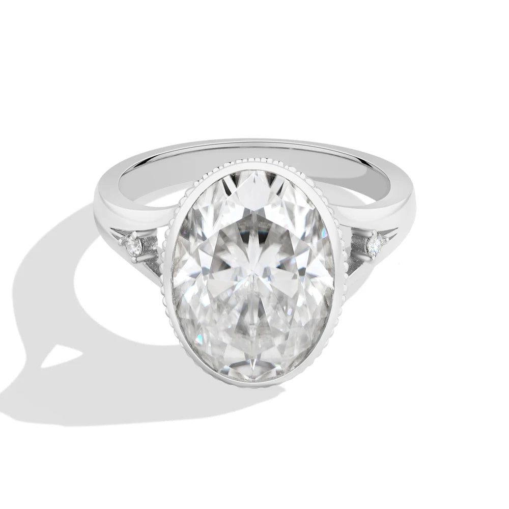 8 CT Oval Cut Moissanite Bezel Engagement Ring