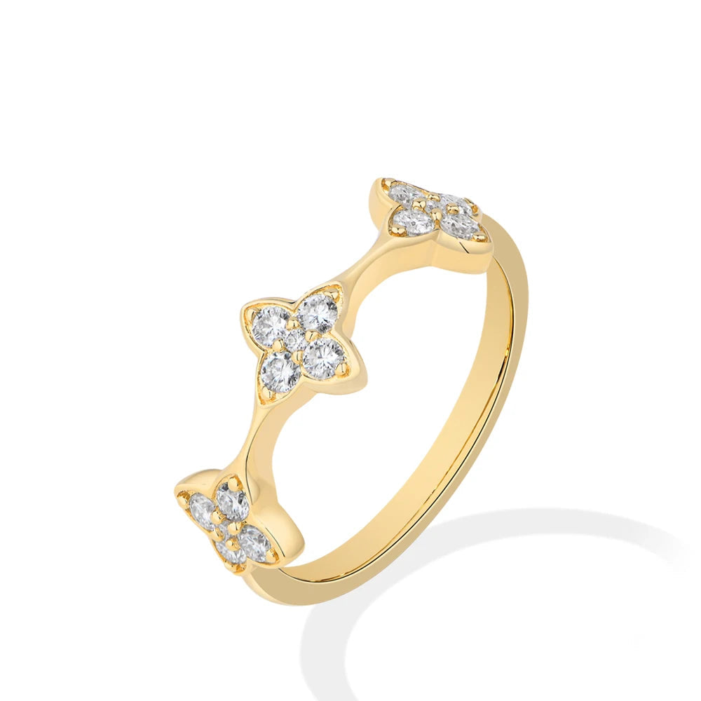 Lucky Clover Flower Moissanite Ring