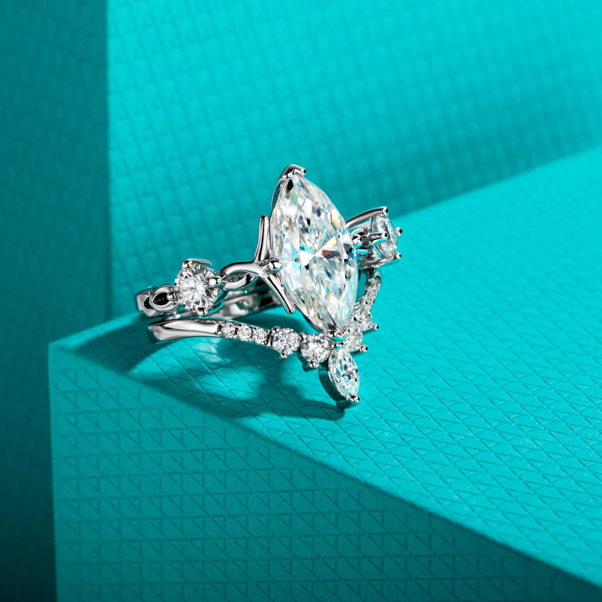 3CT Marquise Cut Moissanite Crown Bridal Set