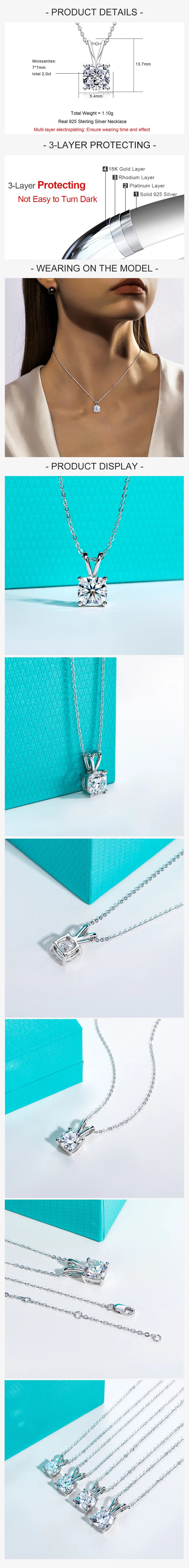 VVS1 D Color Cushion Cut Moissanite Pendant Necklace