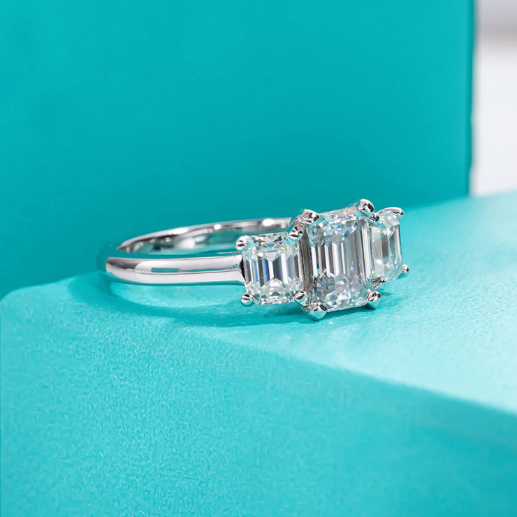 1.8CTTW Emerald Cut D Color Moissanite Ring.