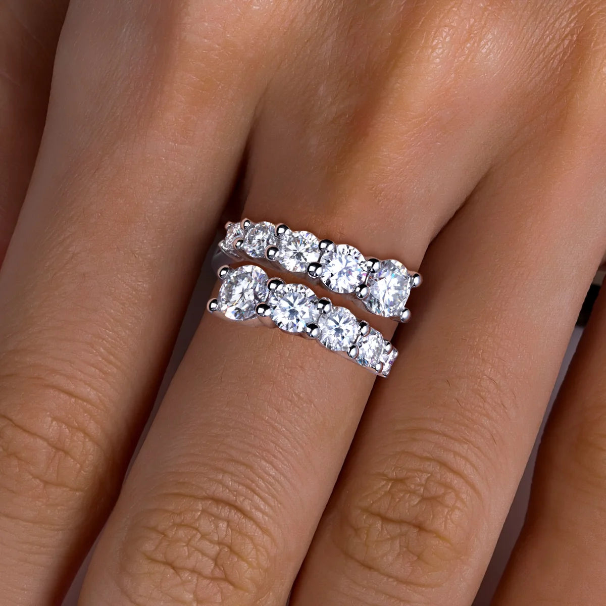 4.2 CTTW Round Cut Moissanite Engagement Band Ring