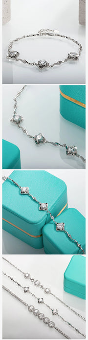 3ct D Color Moissanite Four Leaf Clover Bracelet – Adjustable Silver.