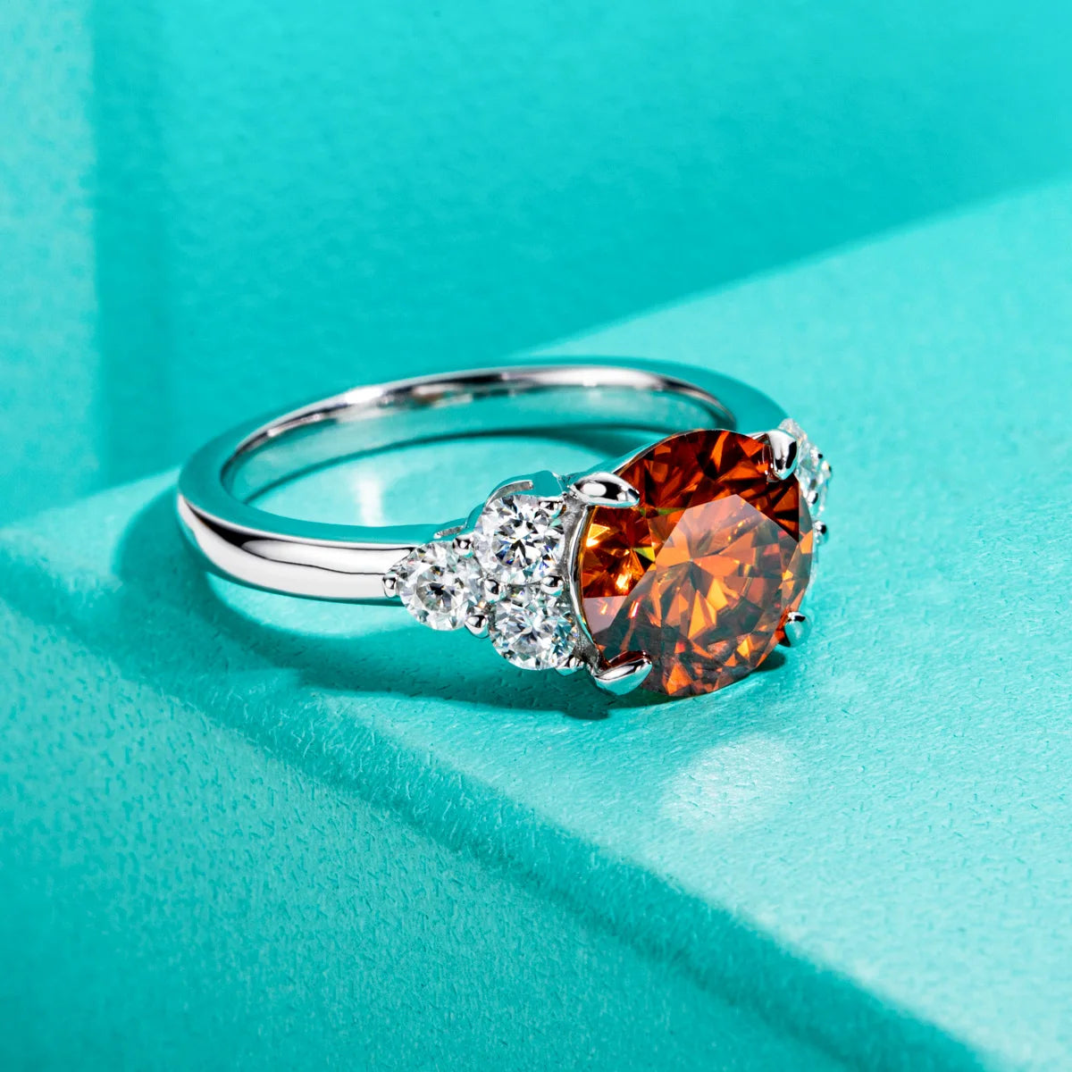 3 CT Red-Orange Moissanite Engagement Ring