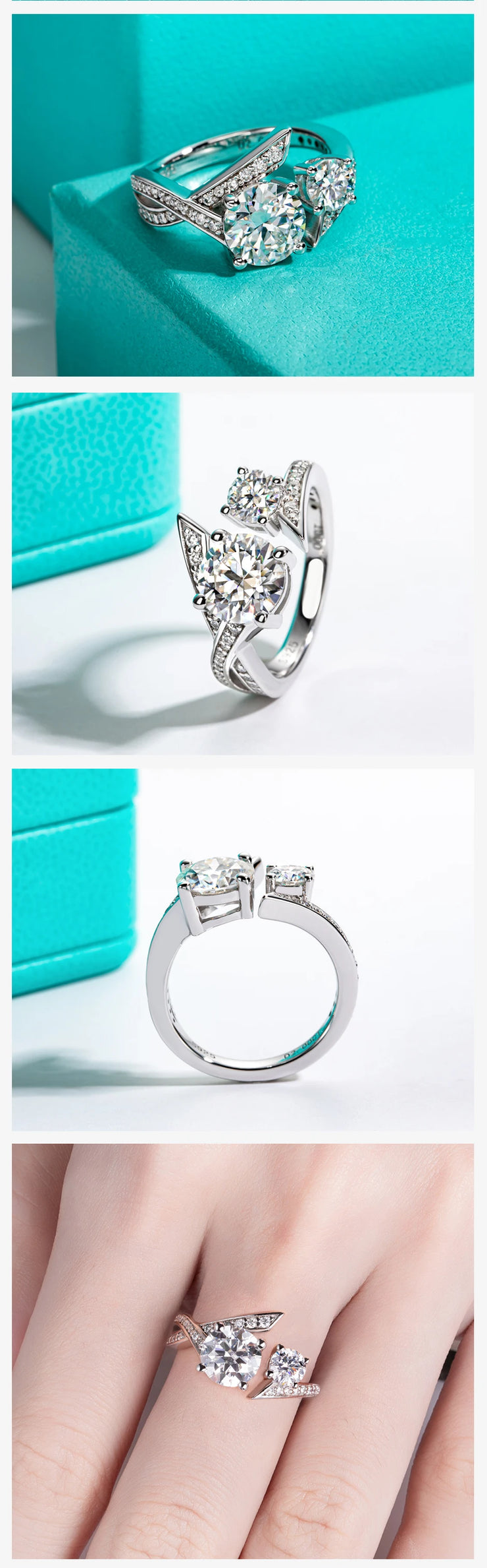 2CT D Color Moissanite Victory Engagement Adjustable Ring.