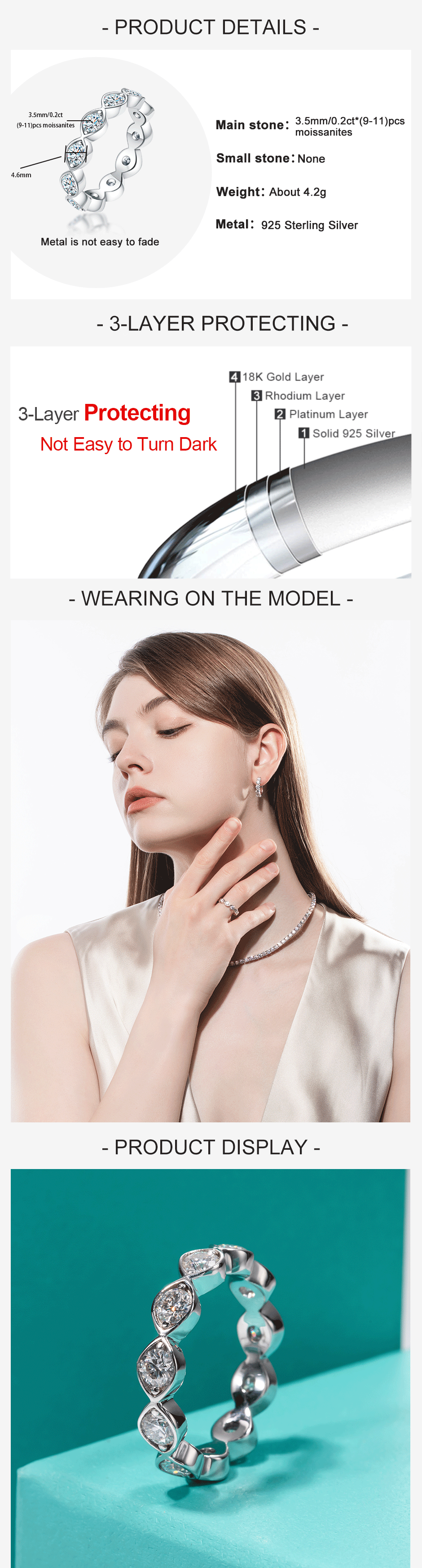 3.5MM D Color Round Cut Moissanite Eternity Band