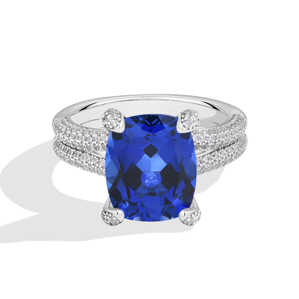 Cushion Cut Ruby & Sapphire Double Row Moissanite Ring