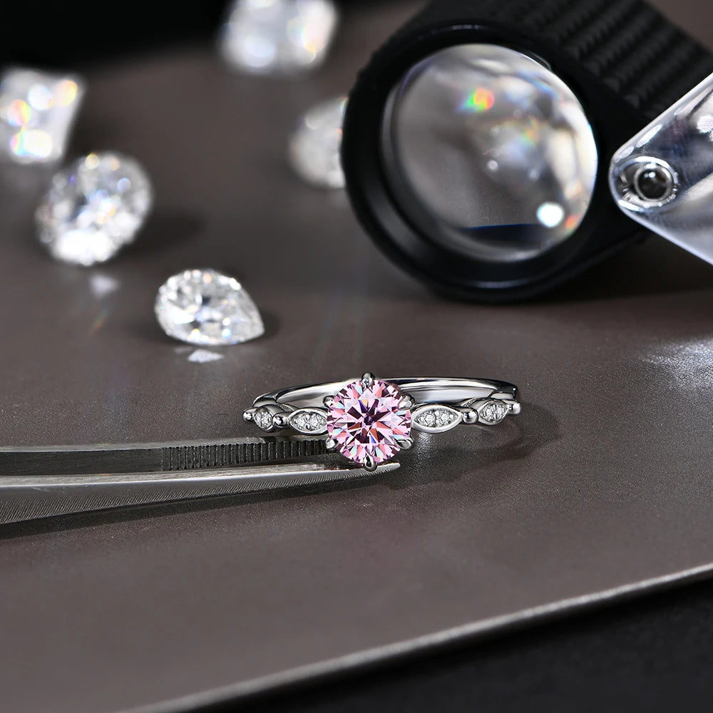 VVS1 D Color 6.5mm Pink Moissanite Ring.