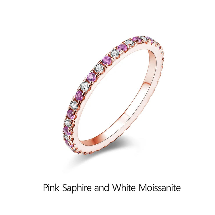 VVS 1 D Color 1.5mm Pink Sapphire & Moissanite Band.