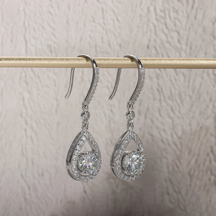 1 Carat Teardrop D Color Moissanite Drop Earrings - 925 Sterling Silver Hook Earrings for Women.