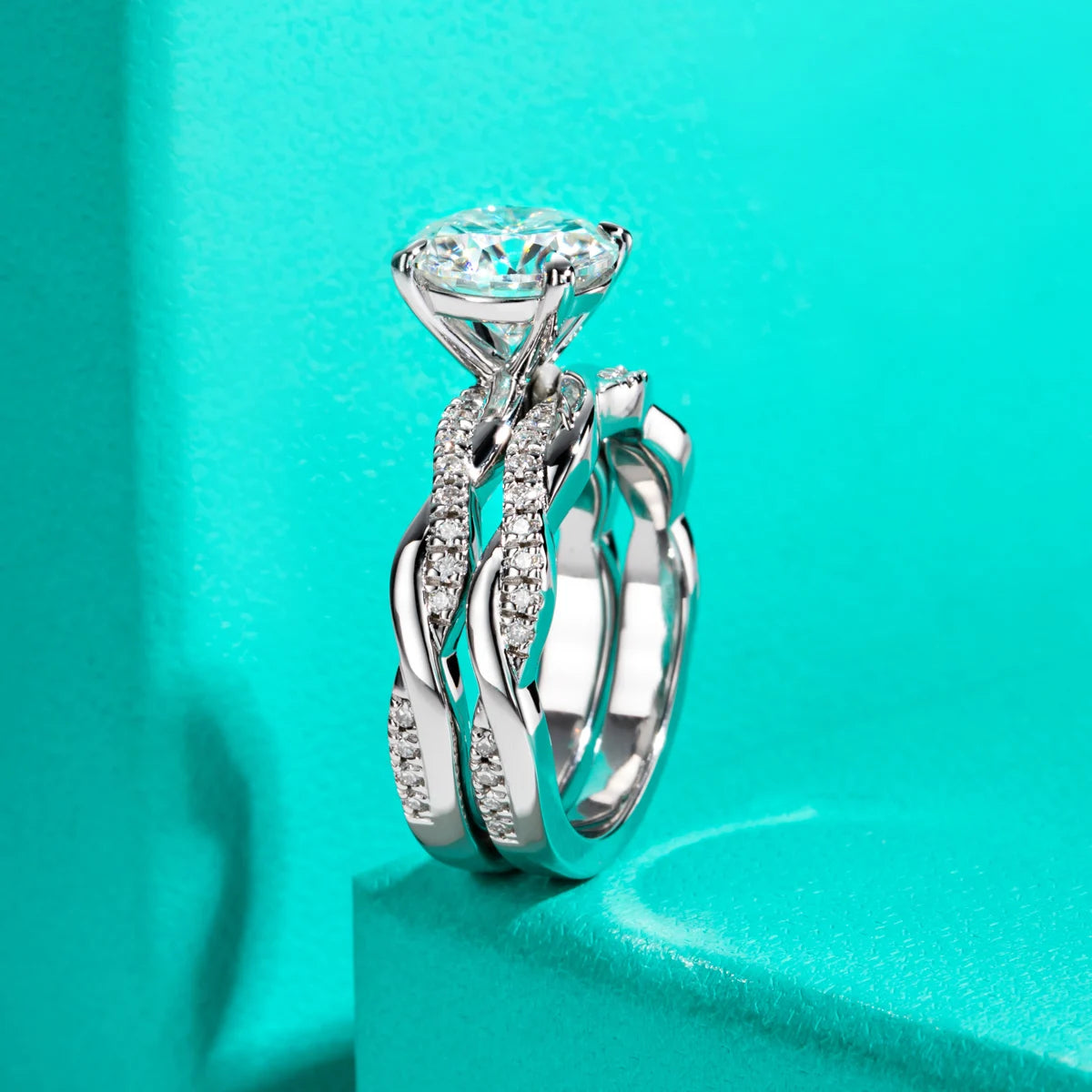 3 CT Round Cut Moissanite Engagment Bridal Ring Set