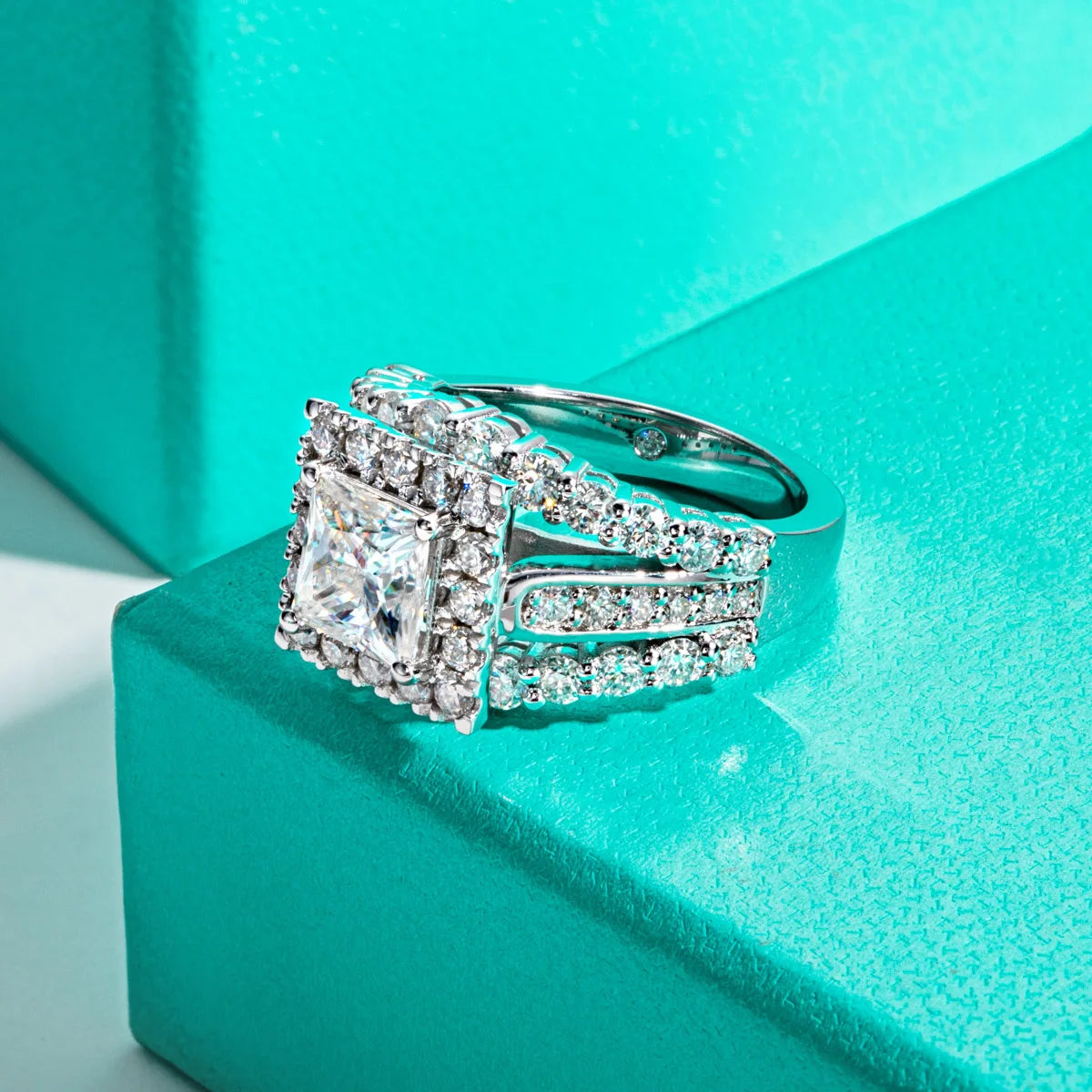 3.884 CTTW Princess Cut Moissanite Engagement Ring