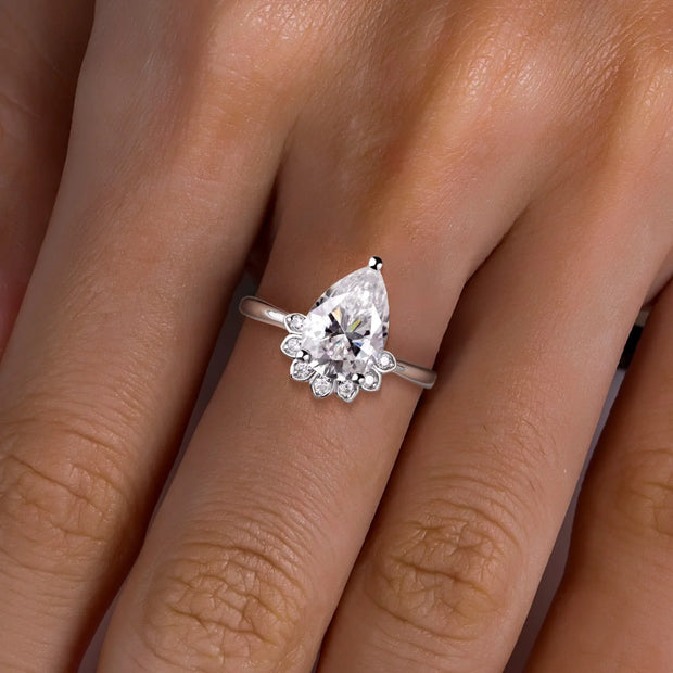 GK Moissanites 4ct Pear Cut D Color Moissanite Engagement Rings