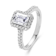 1 Carat Emerald Cut Moissanite Halo Engagement Wedding Ring.