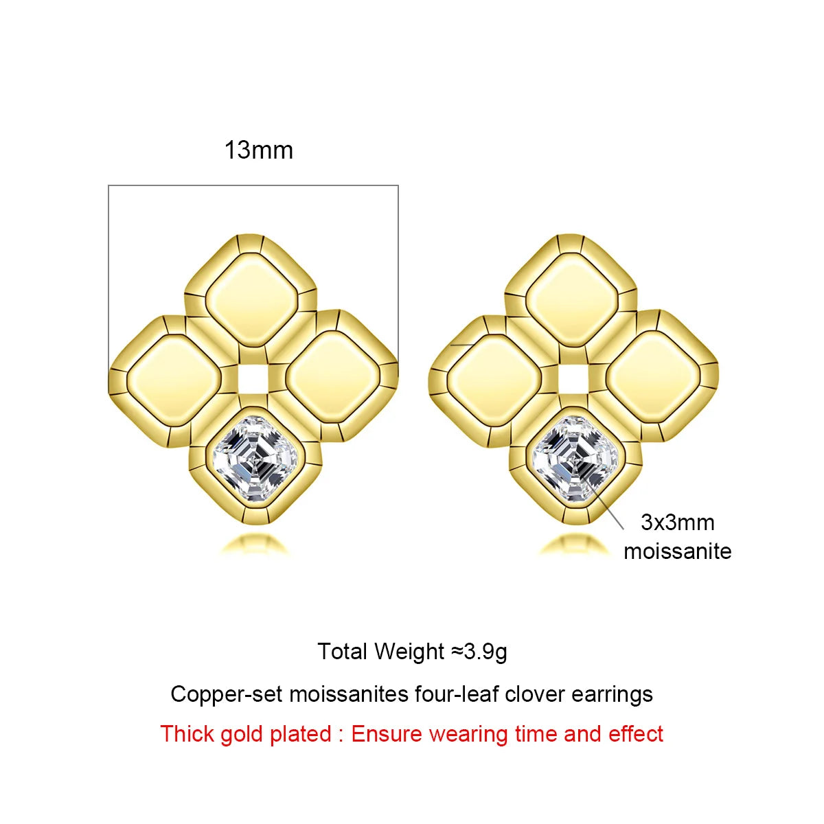 VVS1 Asscher Cut Moissanite Stud Earrings