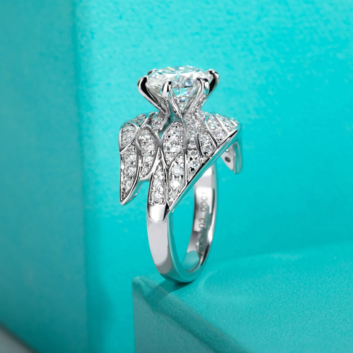 4 CTTW Angel Wing Moissanite Engagement Ring