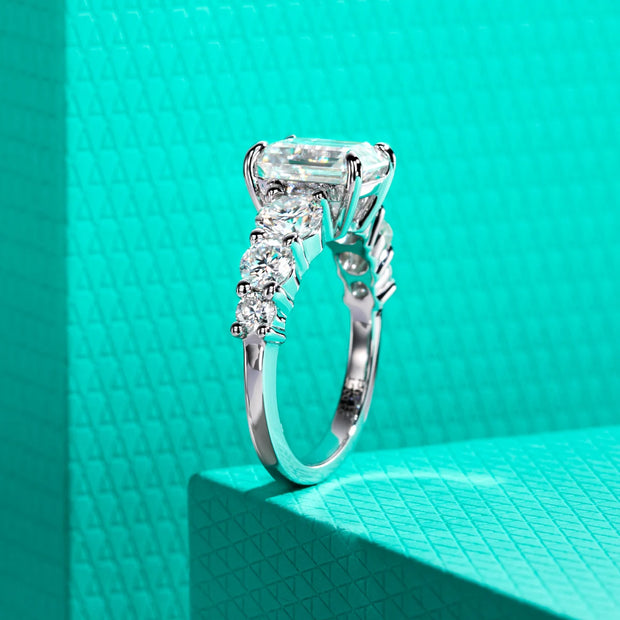 GK Moissanites 3ct Emerald Cut D Color Moissanite Engagement Ring
