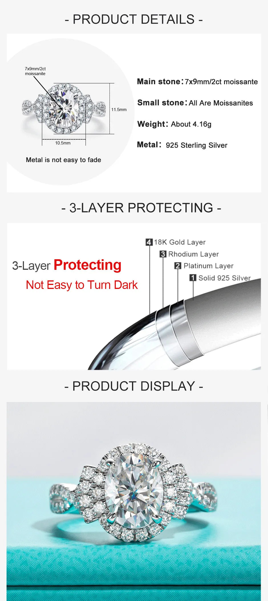 2 CT Oval Cut Moissanite Halo Engagement Ring