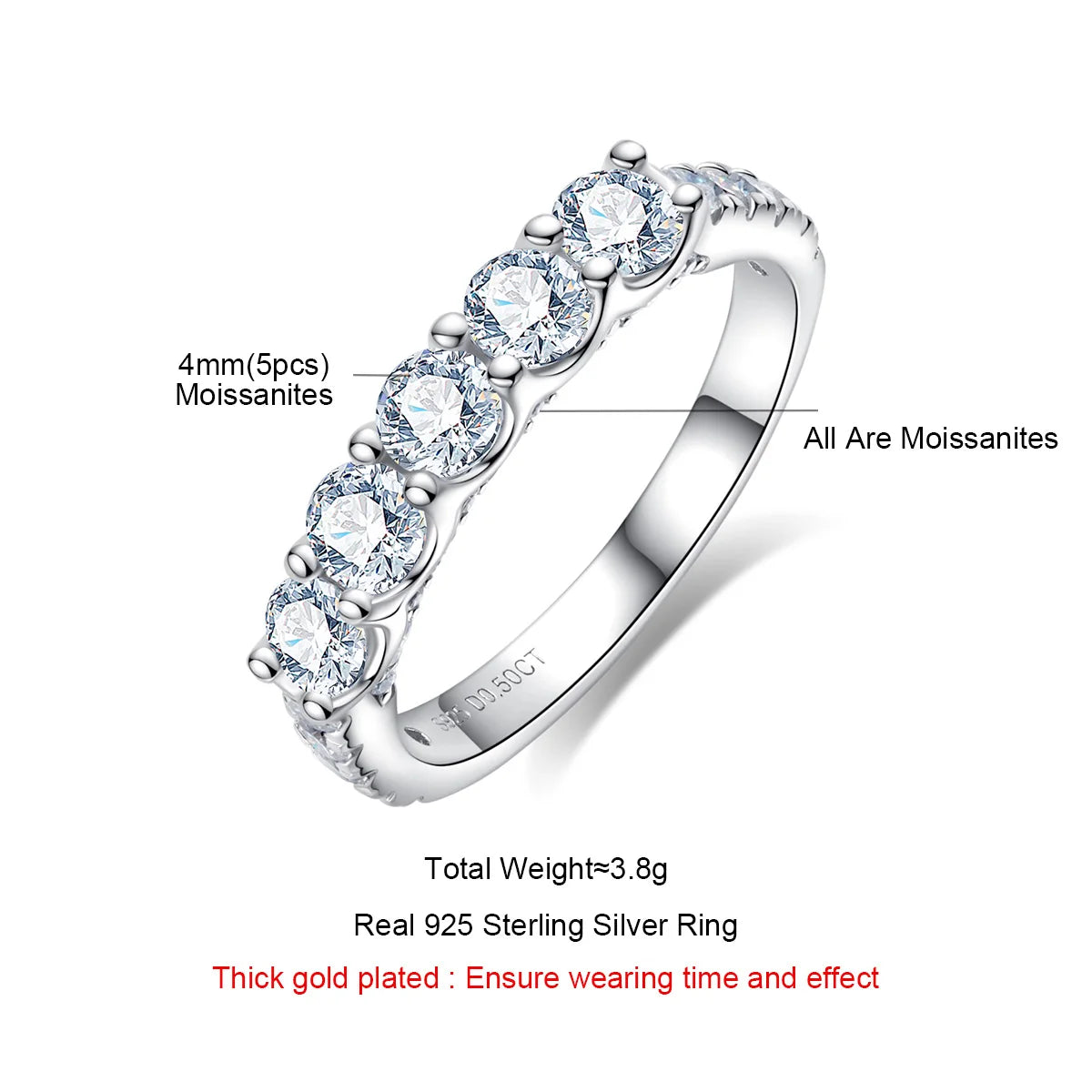 4 MM Round Cut Moissanite Wedding Band