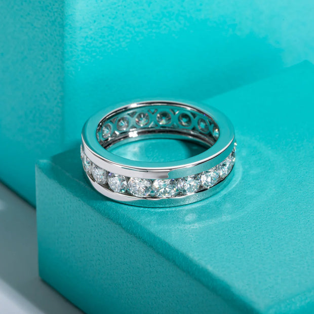 GK Moissanites 4mm Moissanite Wedding Band Ring S925 Sterling Silver Eternity Ring