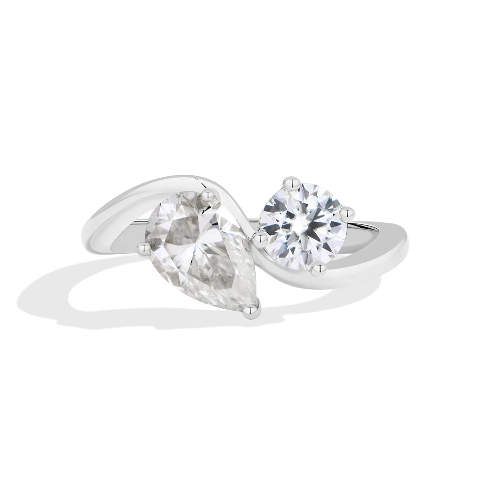 Toi Et Moi Pear & Round Cut Moissanite Bypass Ring