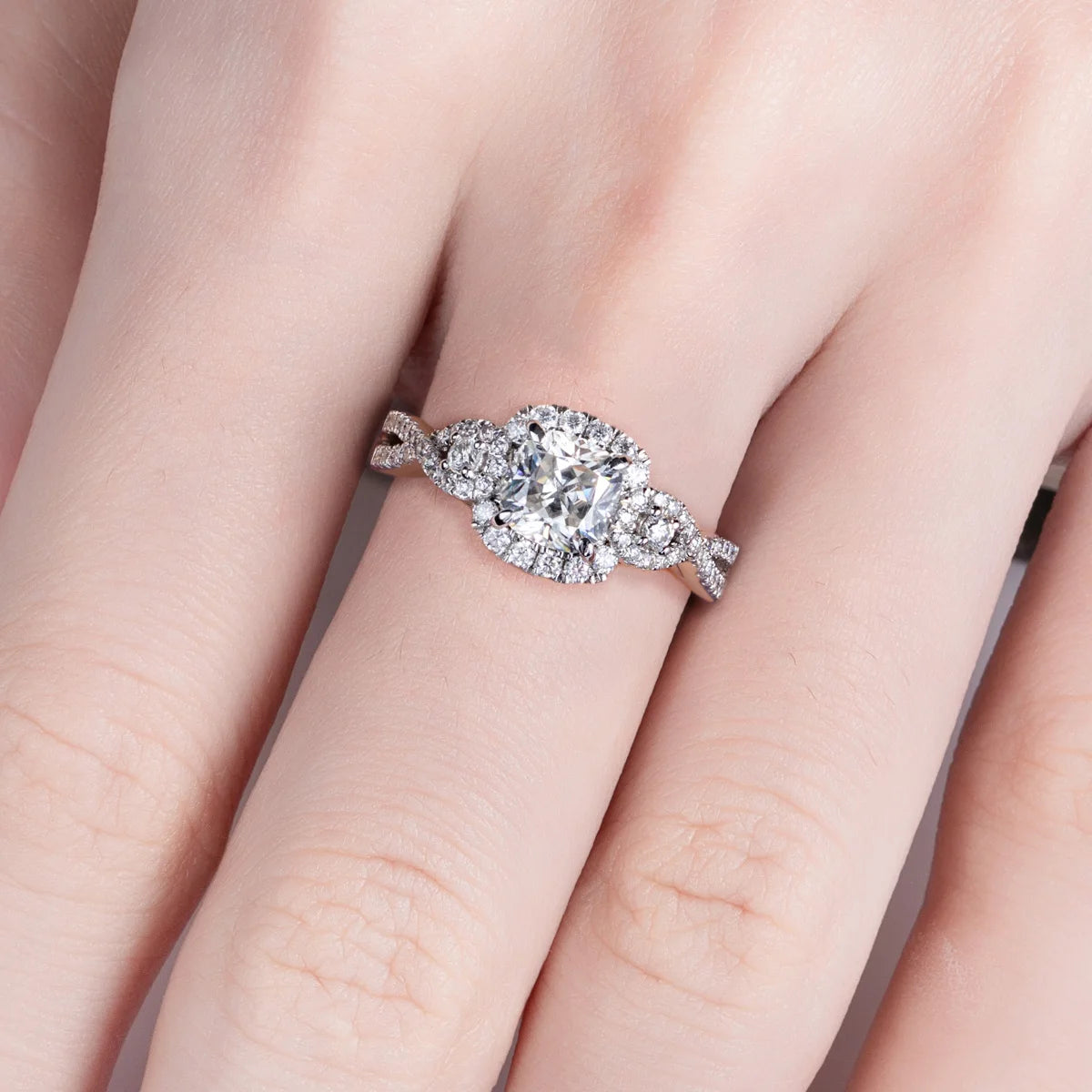 1.434 CTTW Cushion Cut Moissanite Engagement Ring