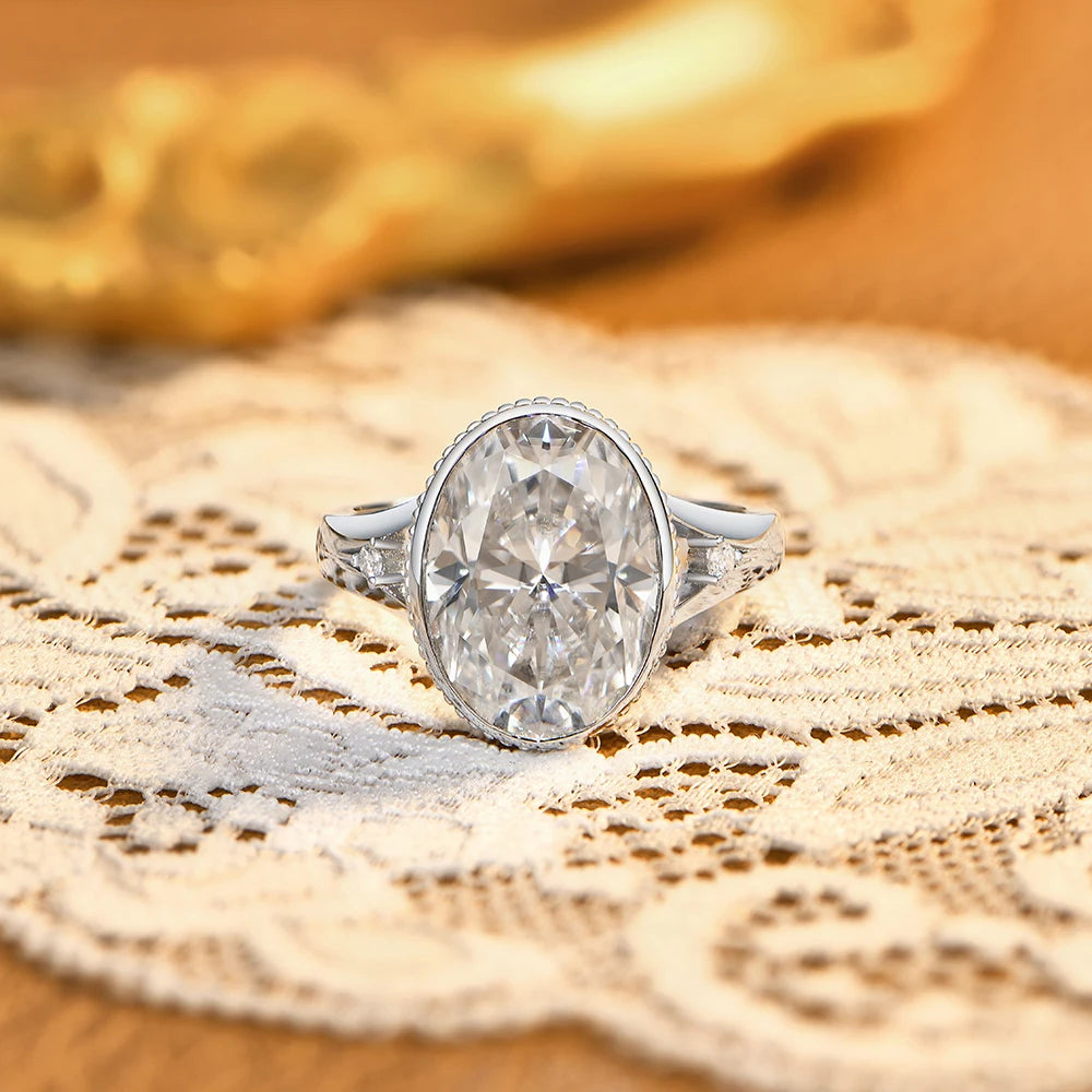 8 CT Oval Cut Moissanite Bezel Engagement Ring