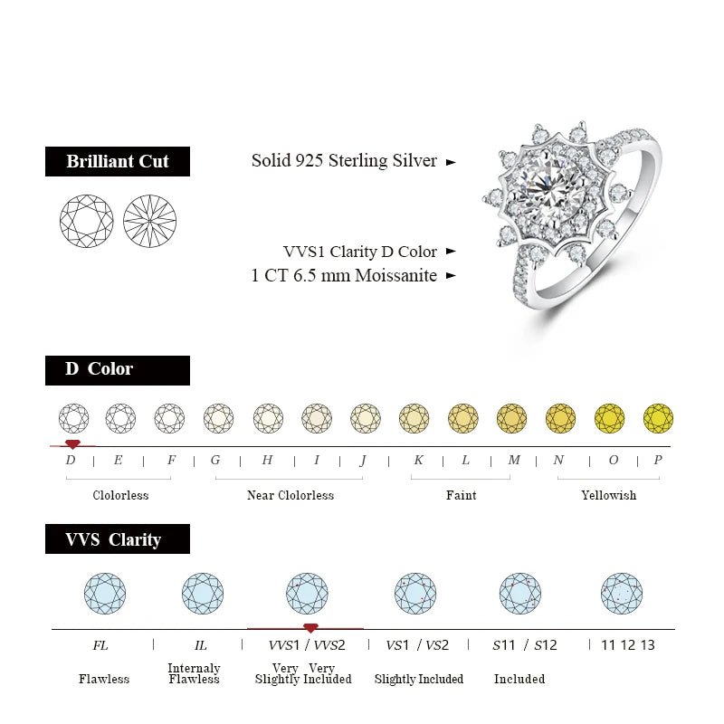1 CT VVS1 D Color Moissanite Promise Ring.