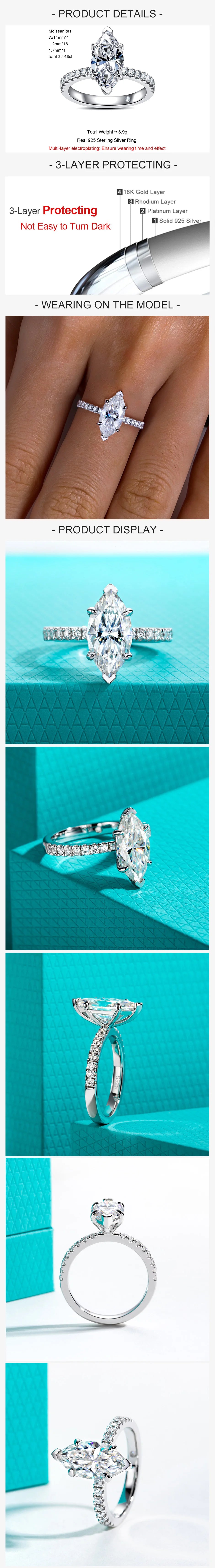 3 CT Marquise Cut Moissanite Engagement Ring