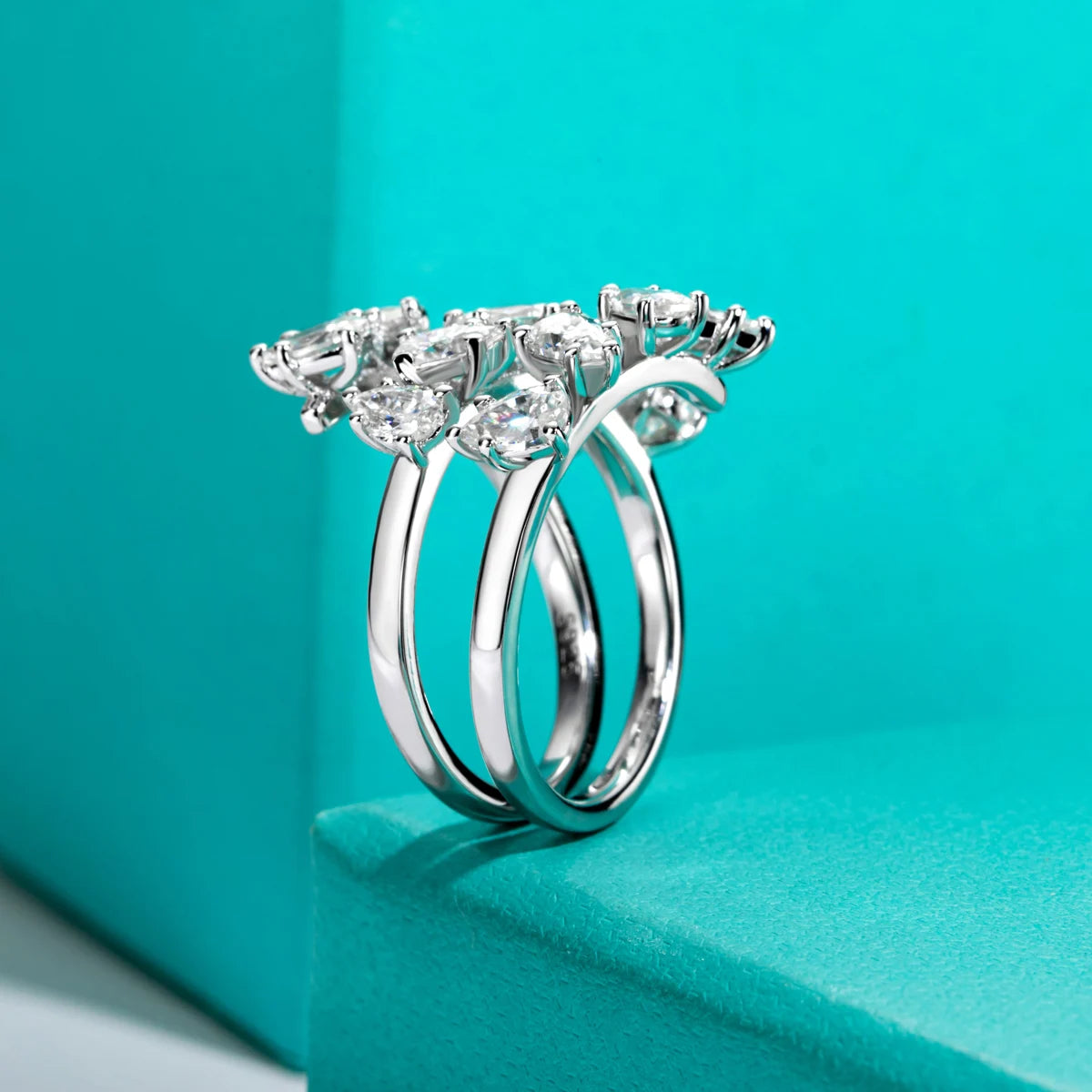 3.9 CTTW Pear Cut Moissanite Wedding Band