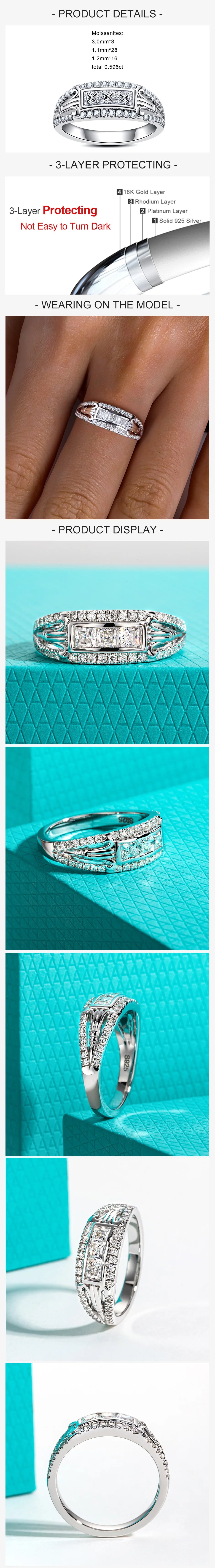 3 MM Princess Cut  Moissanite Roman Ring