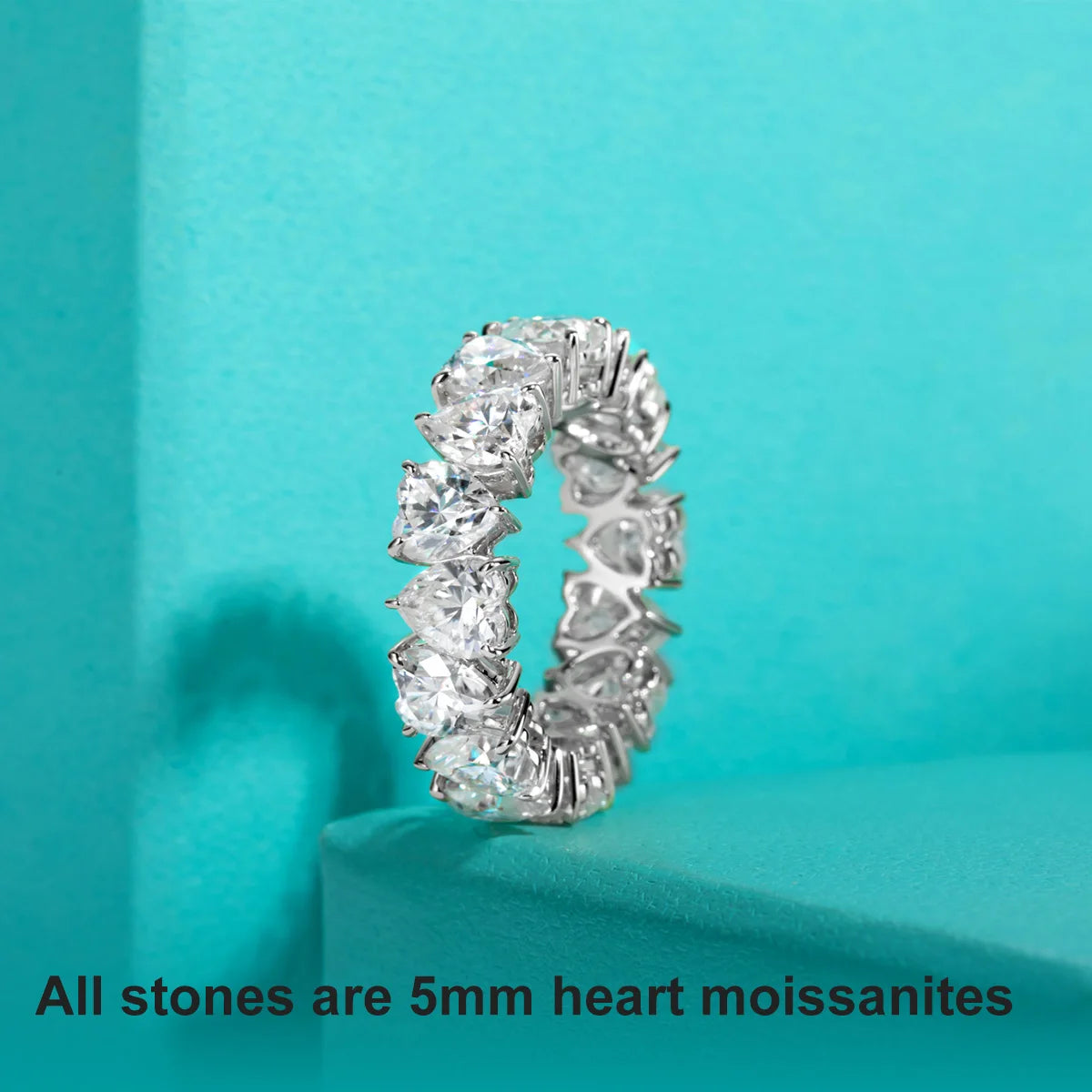 GK Moissanites 5mm Heart Cut D Color Moissanite Eternity Band