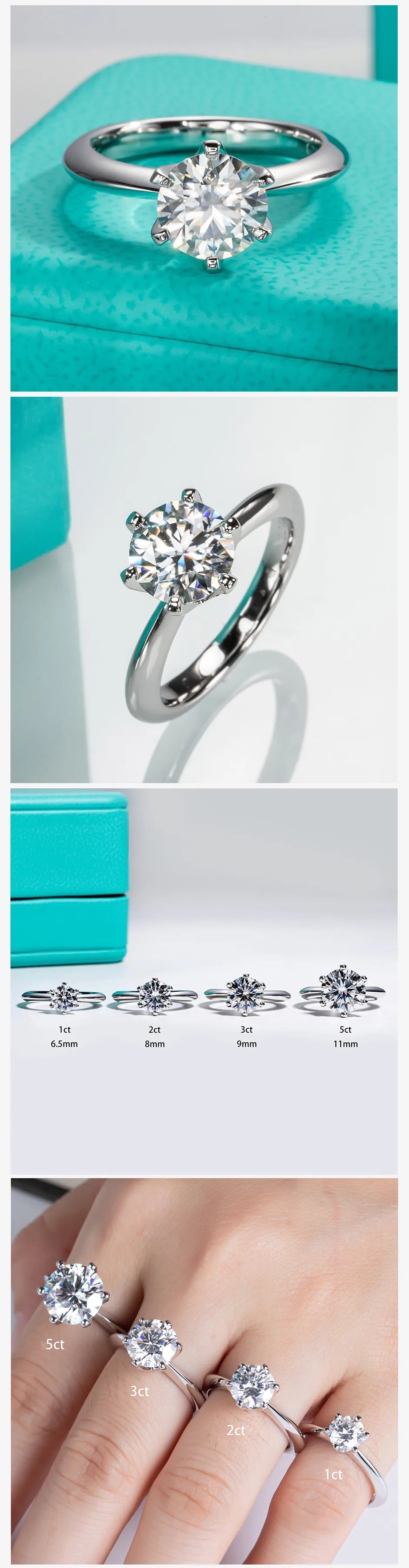 VVS1 Round Cut Solitaire Moissanite Engagement Ring