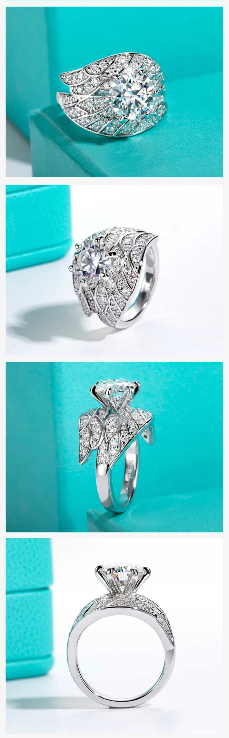 4 CTTW Angel Wing Moissanite Engagement Ring