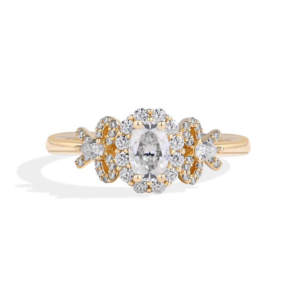 Oval Cut Moissanite Ring with Bow Design