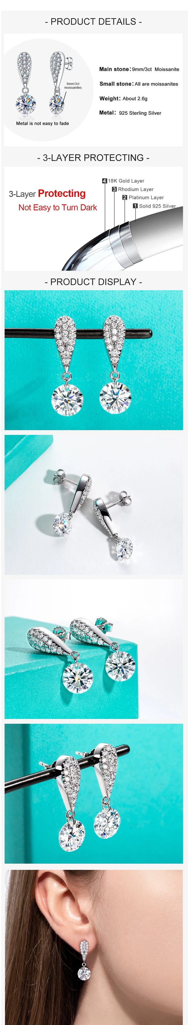 6cttw D Color Moissanite Drop Earrings.