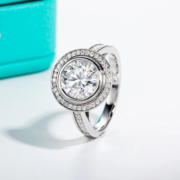 GK Moissanites 3ct D Color Moissanite Halo Engagement Wedding Ring