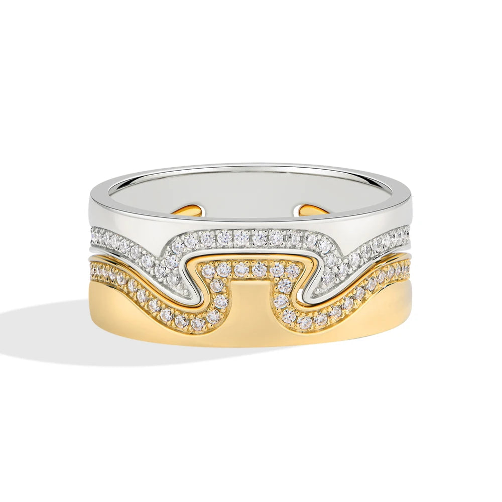 Two-Tone Wave Moissanite Statement Ring