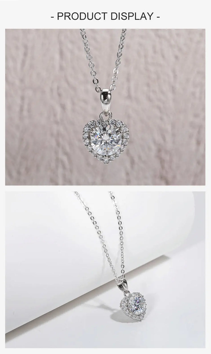 1ct D Color Heart Moissanite Pendant Necklace.