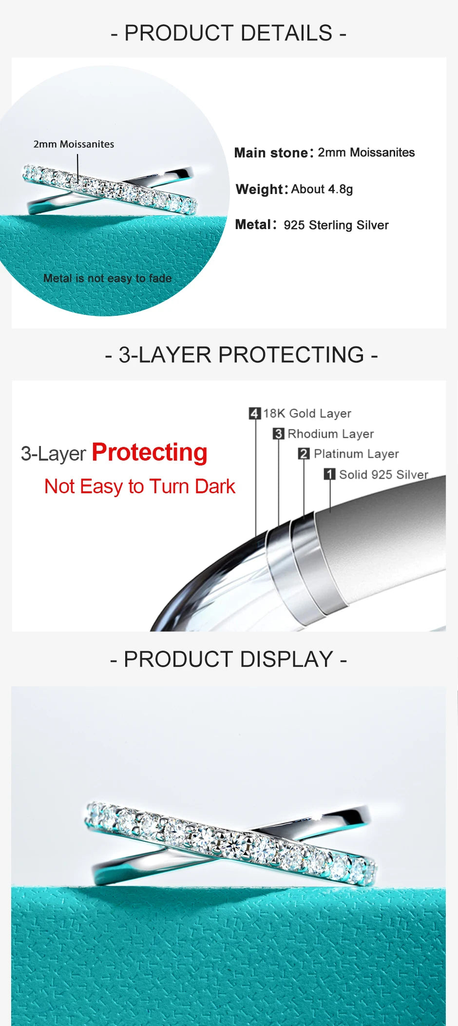 GK Moissanites 2mm D Color Moissanite Cross Band Ring