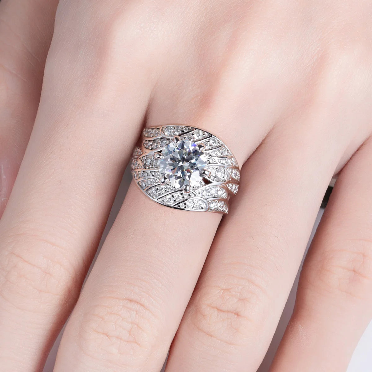 4 CTTW Angel Wing Moissanite Engagement Ring
