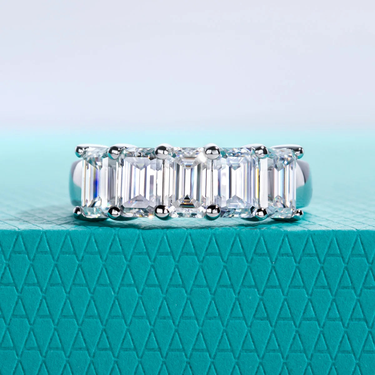 3 CTTW Emerald Cut Moissanite Wedding Band Ring