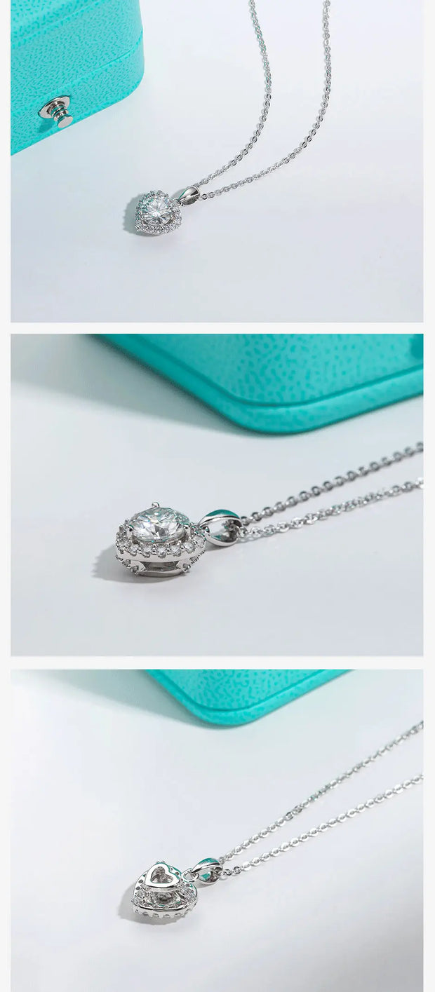 1ct D Color Heart Moissanite Pendant Necklace.