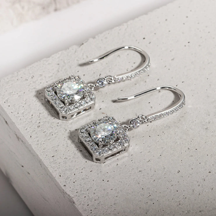 1 Carat Cushion Cut Moissanite Drop Earrings.