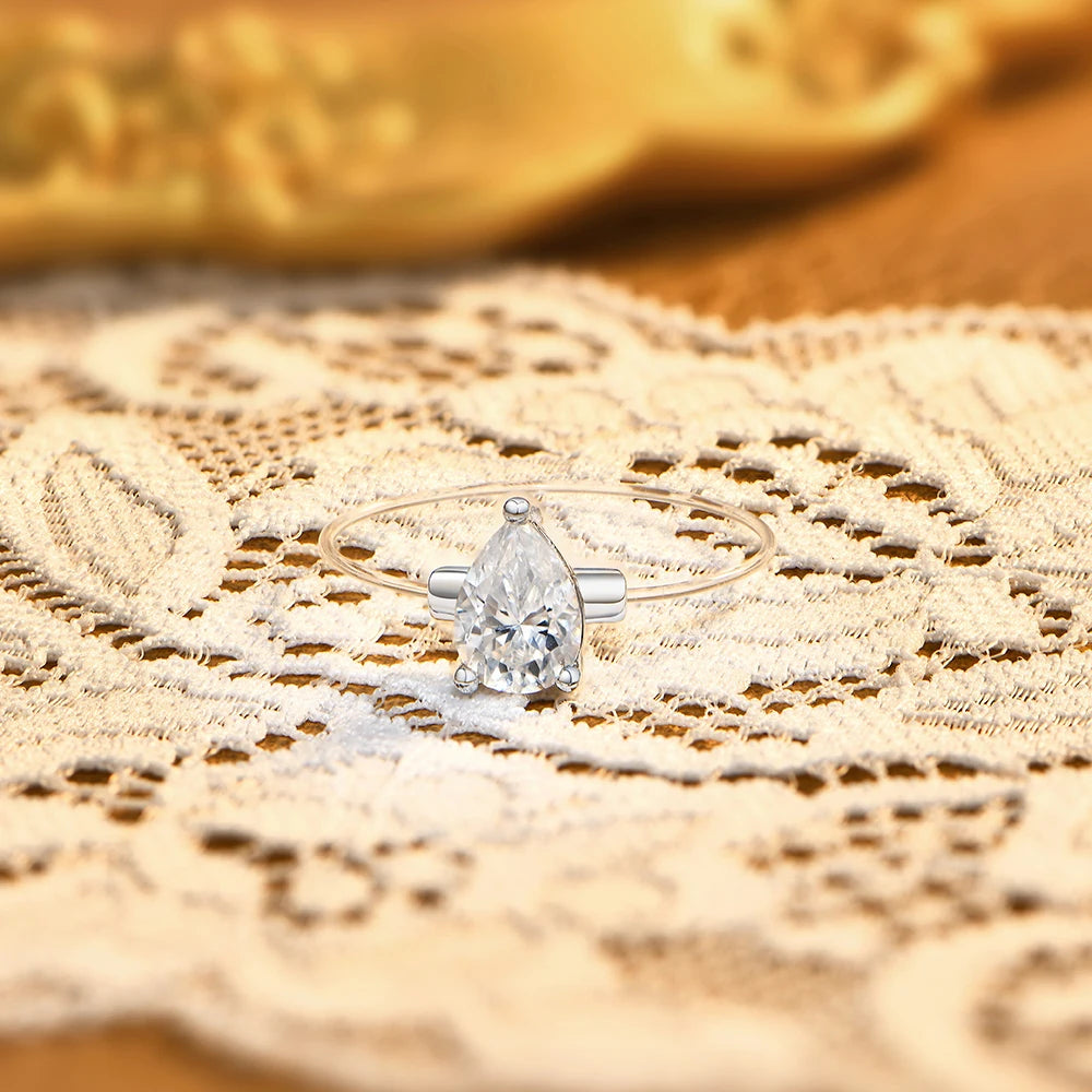 0.8CT Pear Cut Fishing Line Moissanite Ring