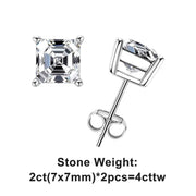 10K Gold Asscher Cut Moissanite Stud Earrings - 4ct/2ct/1ct.