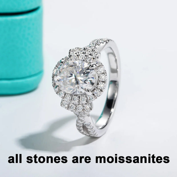 GK Moissanites 2ct Oval Cut D Color Moissanite Halo Engagement Rings